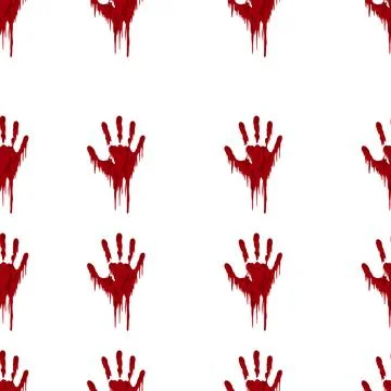 Seamless horror pattern of dripping bloody handprints. Red stain design for Stock Illustration