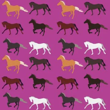 Seamless horse pattern on a purple background Stock Illustration