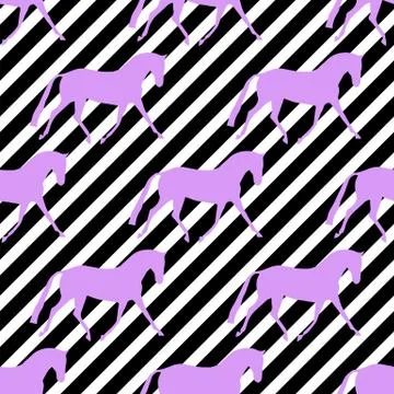 Seamless horse pattern. Realistic vector silhouette, flat style. Pastel diago Illustrazione stock