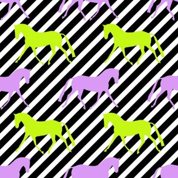 Seamless horse pattern. Realistic vector silhouette, flat style. Pastel diago Stock Illustration