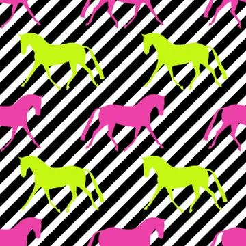 Seamless horse pattern. Realistic vector silhouette, flat style. Pastel diago Stock Illustration