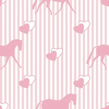 Seamless horse pattern. Realistic vector silhouette, flat style. Pastel verti Stock Illustration