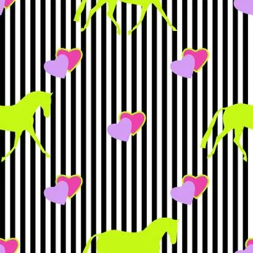 Seamless horse pattern. Realistic vector silhouette, flat style. Pastel verti Stock Illustration