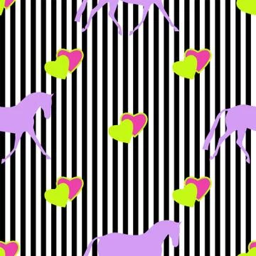 Seamless horse pattern. Realistic vector silhouette, flat style. Pastel verti 스톡 일러스트