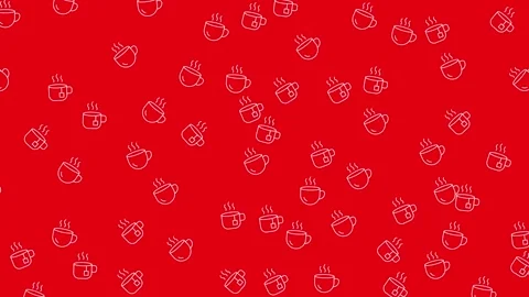 Seamless Hot Tea Cup Pattern on Red Background Minimalist Line Art Illustration Stock Footage 345539035