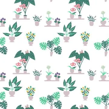 Seamless house plants Stock Illustration