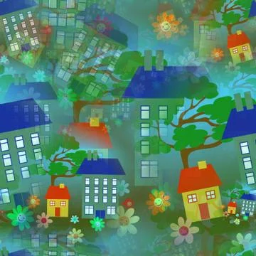 Seamless House Wallpaper Pattern Stock-Illustration