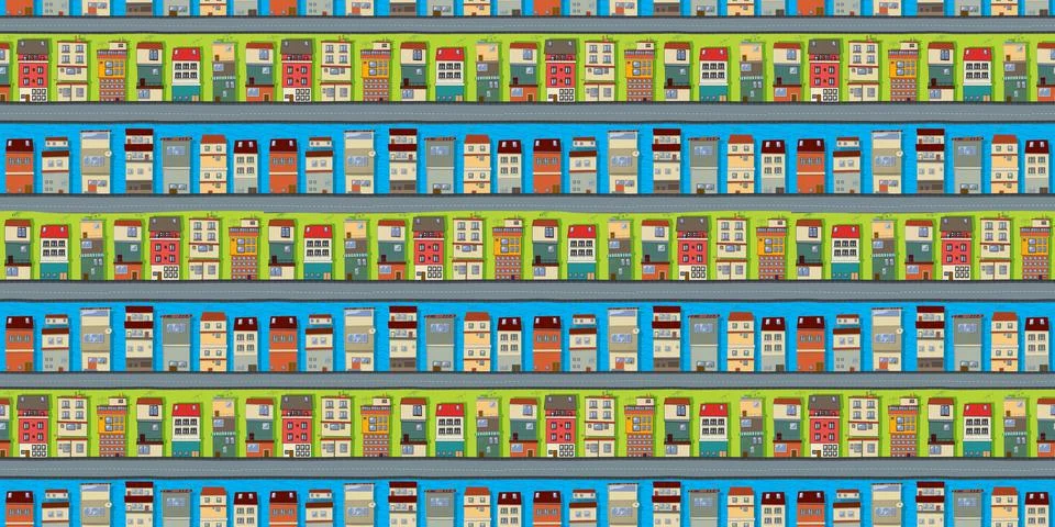 Seamless houses vector pattern city background Ilustração Stock