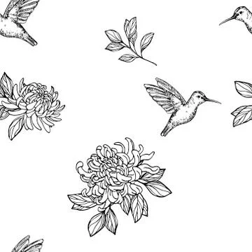 Seamless humming bird pattern Stock Illustration