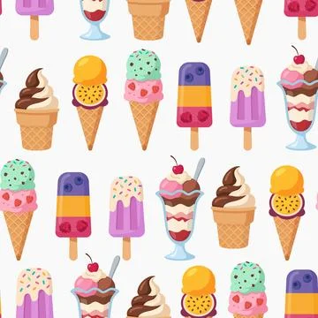 Seamless Ice Cream Dessert Pattern Vector Background Illustrazione stock