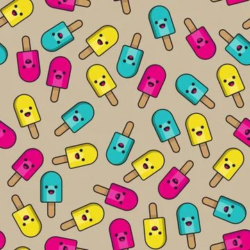 Seamless ice cream pattern on brown background Stock Illustration