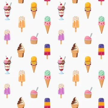 Seamless Ice Cream Pattern with Colorful Desserts Vector イラスト素材