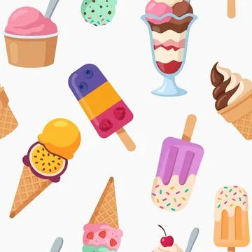 Seamless Ice Cream Pattern with Frozen Desserts Vector イラスト素材