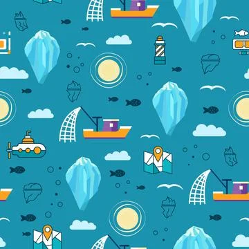 Seamless iceberg pattern in flat style Stock Illustration