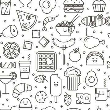 Seamless iconic pattern of fast food Stock Illustration