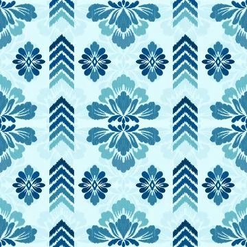 Seamless ikat damask pattern featuring elegant floral motifs Stock Illustration