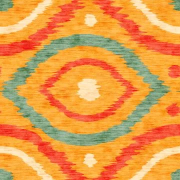 Seamless ikat ogee pattern in vintage style. Retro pattern of abstract eyes. Illustrazione stock