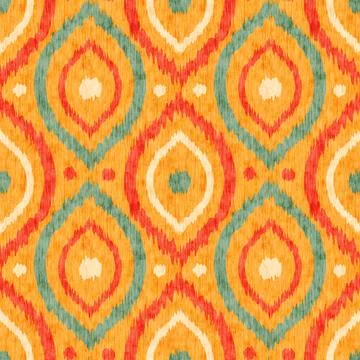 Seamless ikat ogee pattern in vintage style. Retro pattern of abstract eyes. Stock Illustration