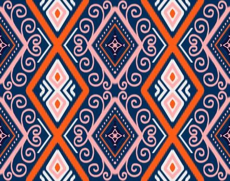 Seamless ikat pattern geometric Abstract folklore ornament Tribal ethnic il.. Foto stock