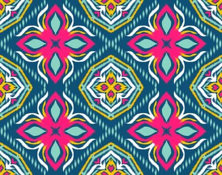 Seamless ikat pattern geometric Abstract folklore ornament Tribal ethnic il.. Stock Photos