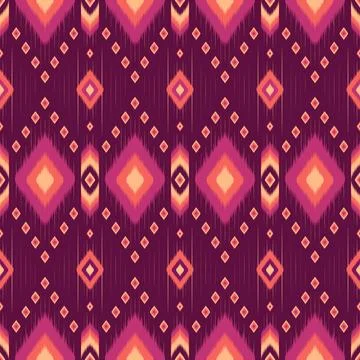 Seamless ikat pattern with geometric diamond shapes in vibrant pink Stock Illustration