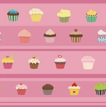 Seamless Illustrated  Cupcakes Stock Illustration