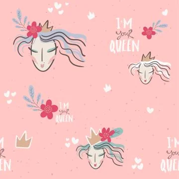 Seamless illustration Cute background pattern for girls. vector I 'm your QUE Stock Illustration