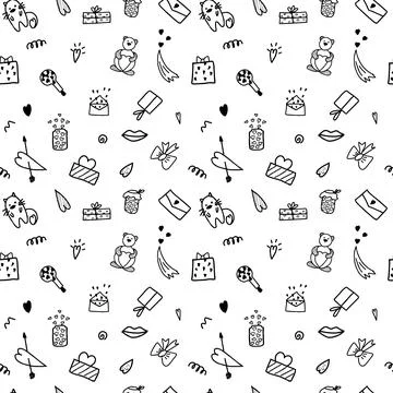 Seamless illustration with doodle elements for Valentine s Day. For holiday Stock Illustration
