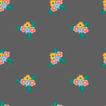 Seamless illustration with flowers on a gray background. Spring flowers. Stock Illustration