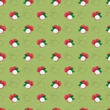 Seamless  illustration pattern with lychee fruit. exotic lychee fruits Stock Illustration