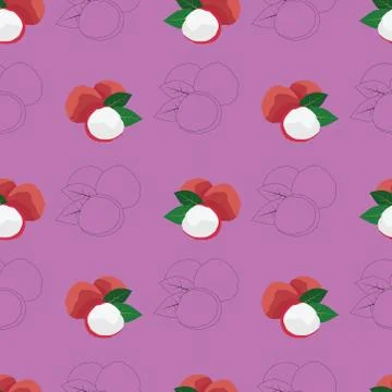 Seamless illustration pattern with lychee fruit. exotic lychee fruits Stock Illustration
