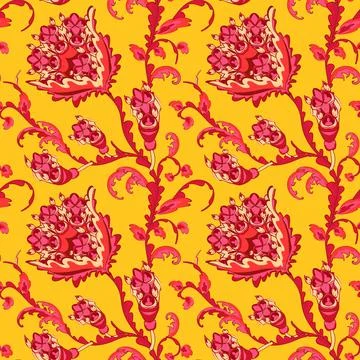 Seamless indian floral pattern. Delicate sprig with blooming flowers Stock Illustration