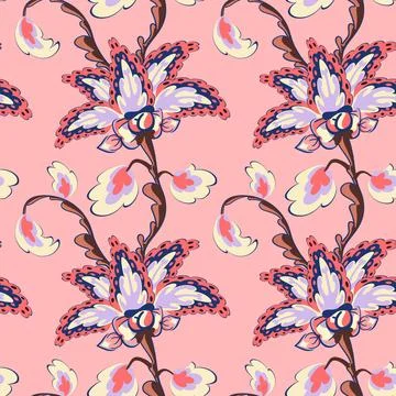 Seamless indian floral pattern. Stock Illustration