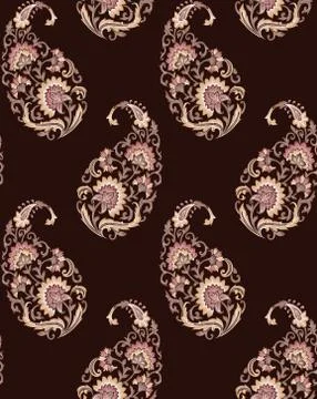 Seamless Indian paisley pattern with dark background Stock Illustration