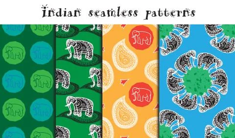 Seamless indian patterns set Stock Illustration