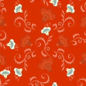 Seamless indian style vector pattern with oriental flowers Stock Illustration