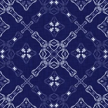 Seamless indigo block print texture. Navy blue woven cotton dyed effect Stock Illustration