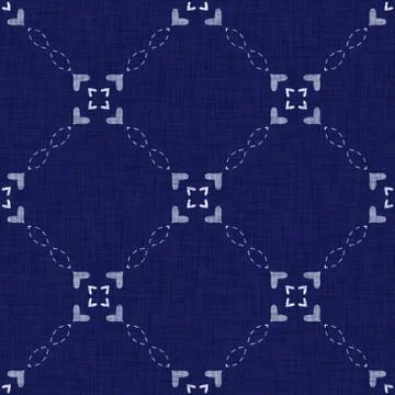 Seamless indigo block print texture. Navy blue woven cotton dyed effect Stock Illustration