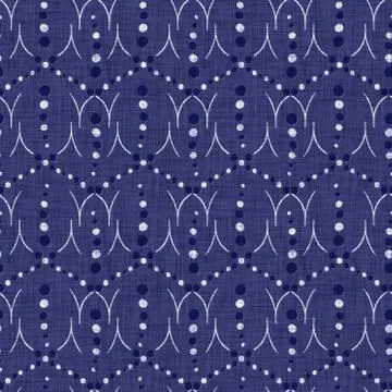 Seamless indigo block print texture. Navy blue woven cotton dyed effect Stock Illustration