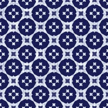 Seamless indigo block print texture. Navy blue woven cotton dyed effect Stock Illustration