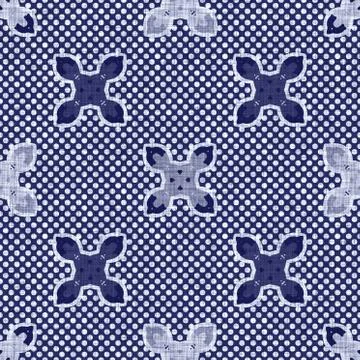 Seamless indigo block print texture. Navy blue woven cotton dyed effect Stock Illustration