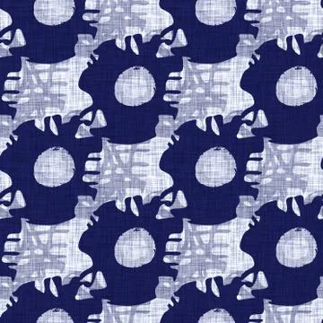 Seamless indigo block print texture. Navy blue woven cotton dyed effect Stock Illustration