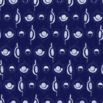 Seamless indigo block print texture. Navy blue woven cotton dyed effect Stock Illustration