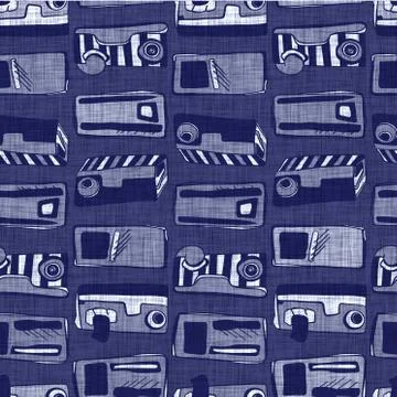 Seamless indigo block print texture. Navy blue woven cotton dyed effect Stock Illustration