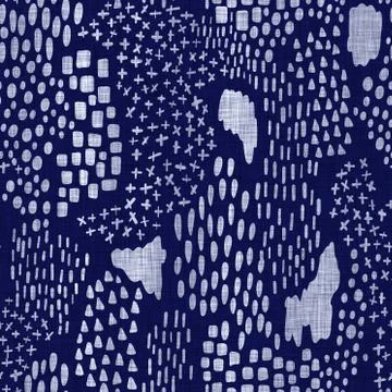 Seamless indigo block print texture. Navy blue woven cotton dyed effect Stock Illustration