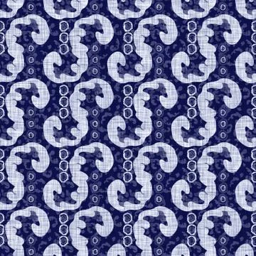 Seamless indigo block print texture. Navy blue woven cotton dyed effect Stock Illustration