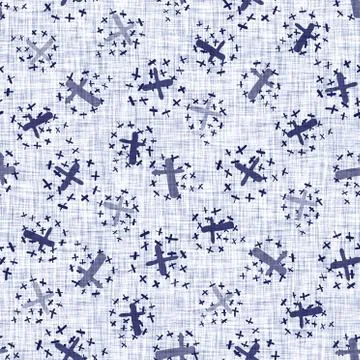 Seamless indigo block print texture. Navy blue woven cotton dyed effect Stock Illustration