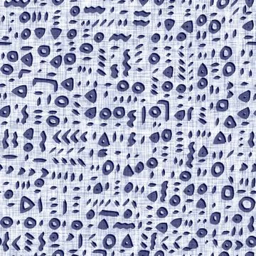 Seamless indigo block print texture. Navy blue woven cotton dyed effect Stock Illustration