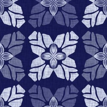 Seamless indigo damask texture. Navy blue woven ornate cotton dyed effect Stock Illustration