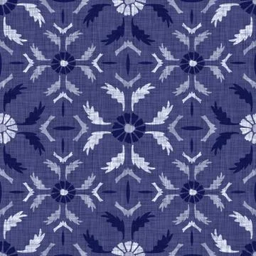 Seamless indigo damask texture. Navy blue woven ornate cotton dyed effect Stock Illustration